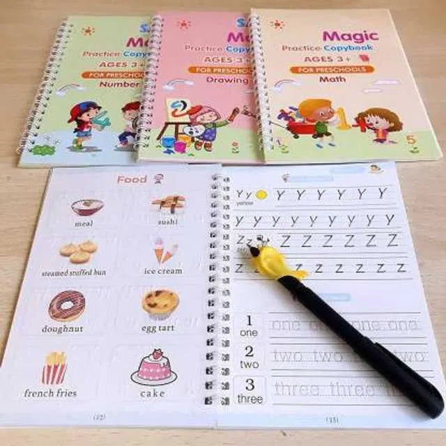 Magic Practice Copy Book Set for Kids | Reusable Handwriting & Tracing Books