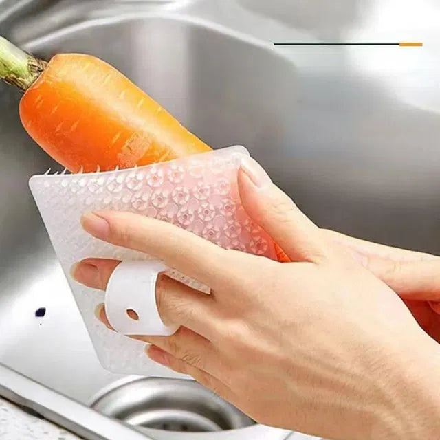 Silicone Fruit and Vegetable Cleaning Brush with Handle – Flexible Kitchen Cleaning Tool | White | Pack of 2