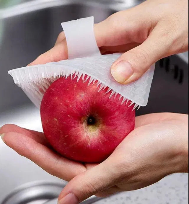 Silicone Fruit and Vegetable Cleaning Brush with Handle – Flexible Kitchen Cleaning Tool | White | Pack of 2